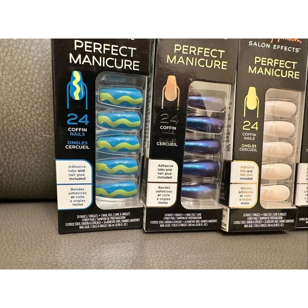 Sally Hansen Ring Pop Green and Blue and French Tip Coffin Shape Nails New